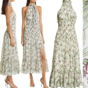Cinq a Sept Green Halter Maxi Dress with Slit